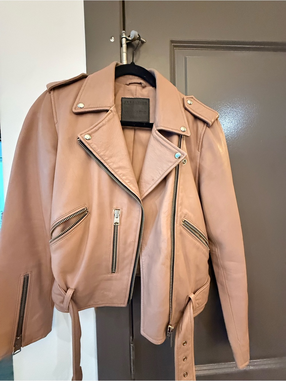 AllSaints Women's Leather Moto Jacket in Dusty Pink - Picture 3 of 4